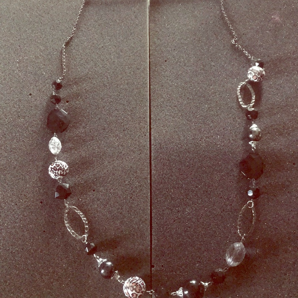 Black necklace with clear and cheetah print stone